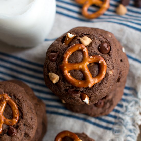 Chocolate Peanut Butter Chip Pretzel Cookies