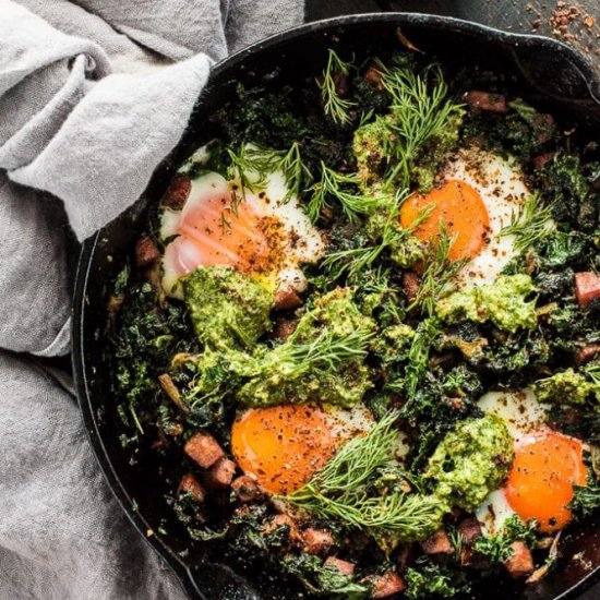 Green Eggs + Ham Shakshuka