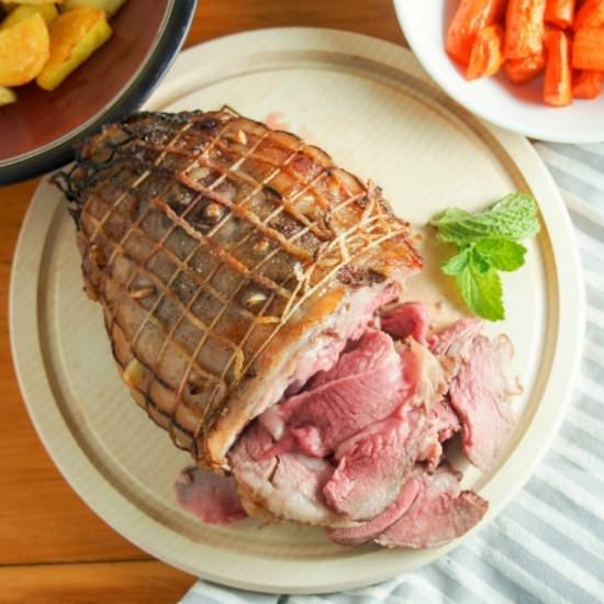 Roast Leg of Lamb on Bed of Mint