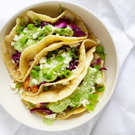 Baja Fish Tacos with Creamy Salsa