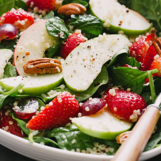 Strawberry, Apple + Quinoa Spinach Salad