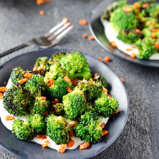 Grilled Broccoli Over Blue Cheese