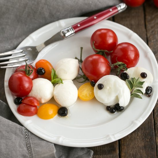 Burrata Caprese w/ Balsamic Pearls