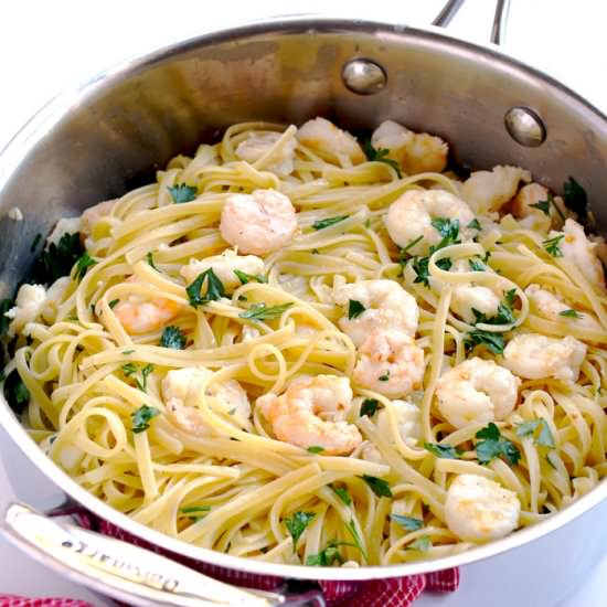 Shrimp Scampi over Linguine