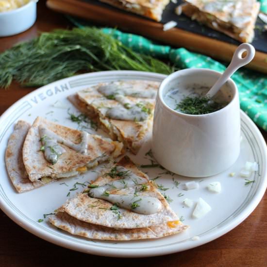 Pierogi Quesadillas with Ranch