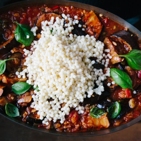 Spicy Sardinian Aubergine + Fregola