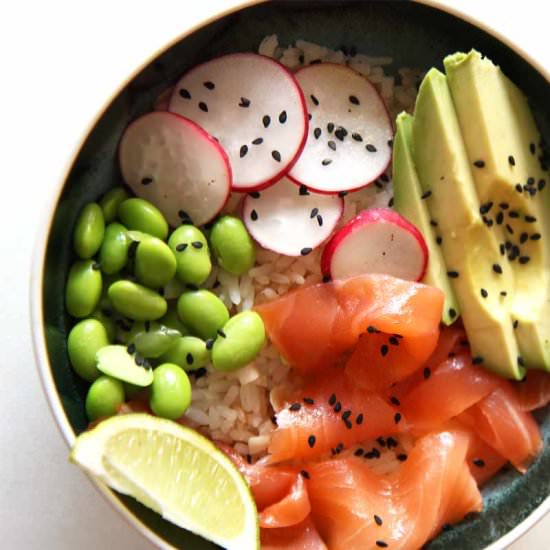 Salmon Rice Bowl w/ Ginger Dressing