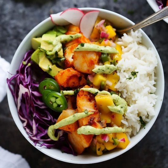 Fish Taco Bowls with Mango Salsa