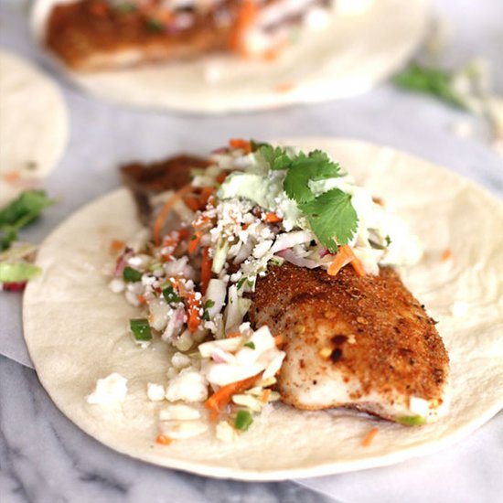 Easy Fish Tacos w/ Avocado Crema