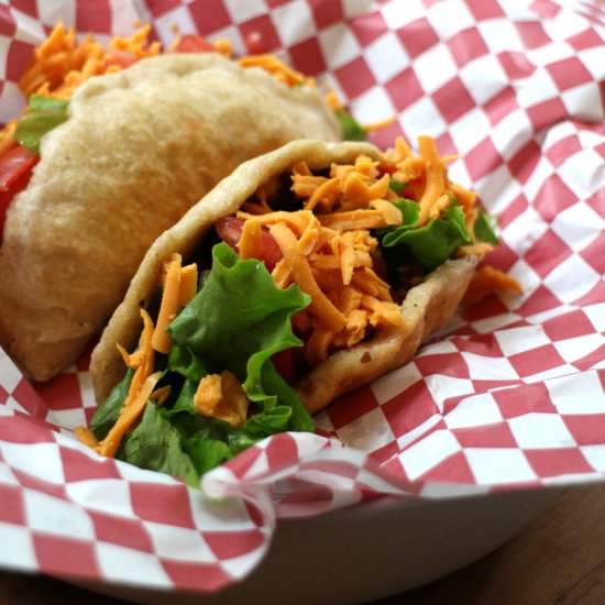 Fried Seitan & Bean Puffy Tacos