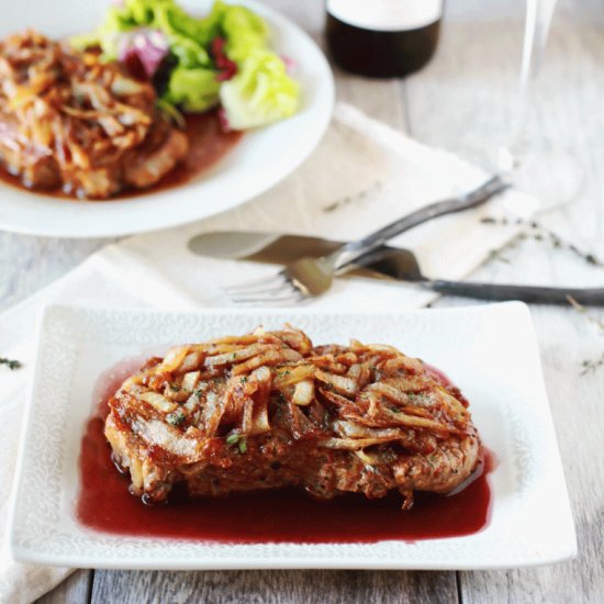 Merlot Steak with Carmelized Onions