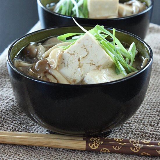 tofu and shimeji in ankake sauce