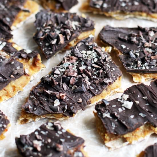 Vegan Chocolate Caramel Matzah Bark