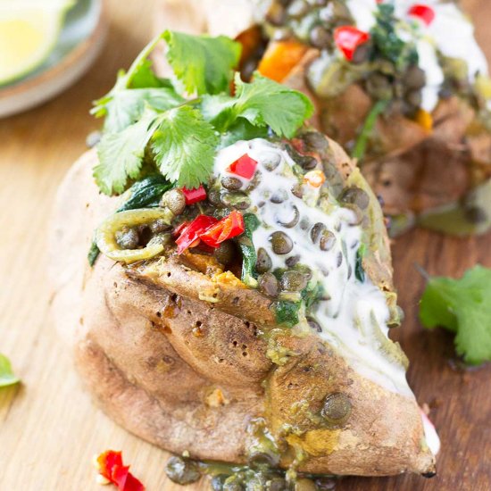 Curried Lentil Stuffed Sweet Potato