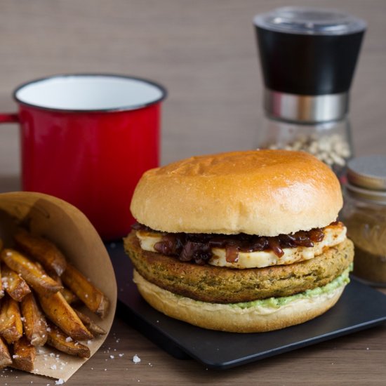 Falafel Burgers, Halloumi, and Guacamole