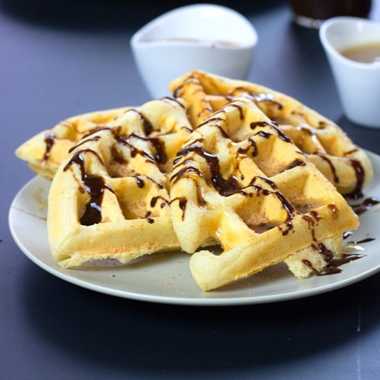 Churro Waffles with Chocolate Sauce