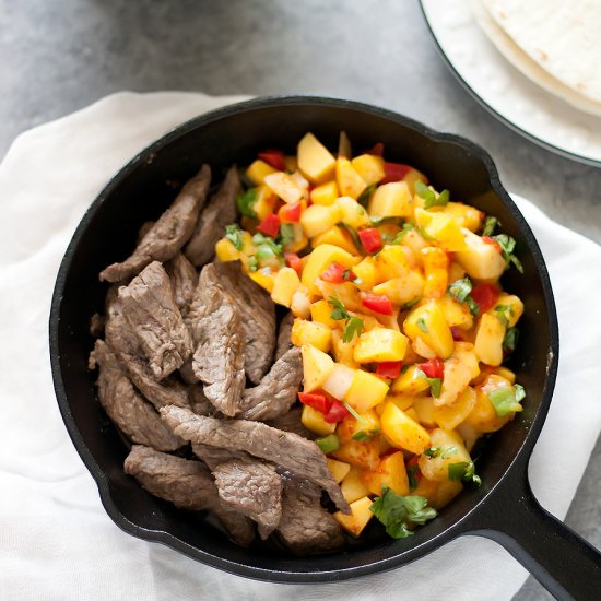 Steak Fajitas + Mango Salsa