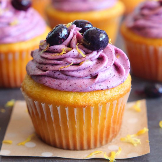 Lemon Cupcakes & Blueberry Frosting