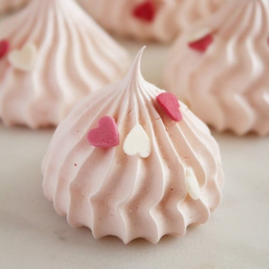 Meringue Kisses with Sugar Hearts