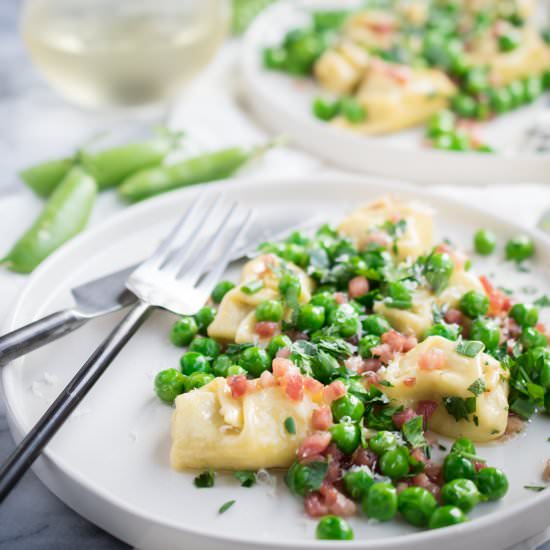 Pi Fasacc with Peas and Pancetta