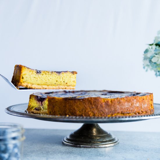 Lemon Turmeric Blueberry Cheesecake