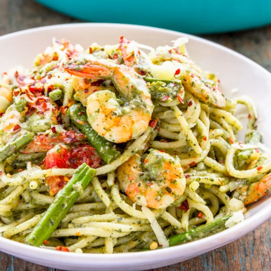 Pesto Shrimp Spaghetti