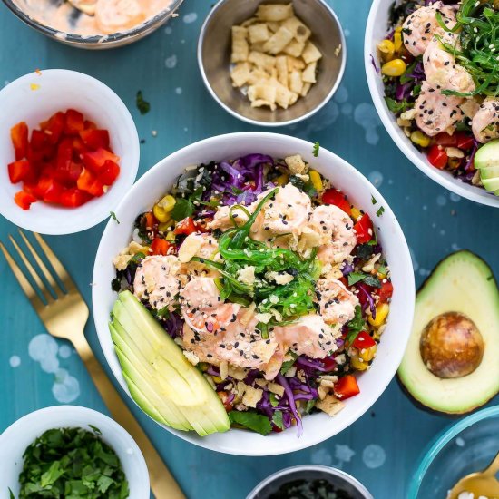 Creamy Sriracha Shrimp Poke Bowls