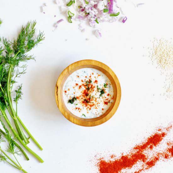 dill raita with chili and agave