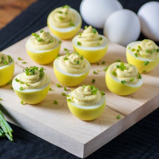 Turmeric Dyed Curry Deviled Eggs