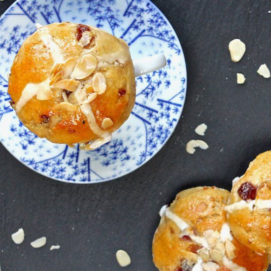 Almond-Cherry-Apricot Hot Cross Buns