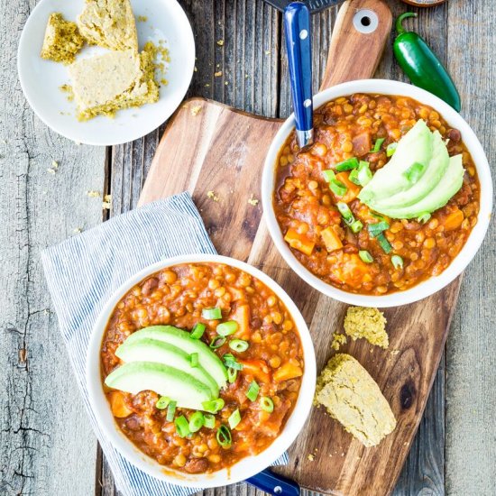 Harissa Sweet Potato & Lentil Chili