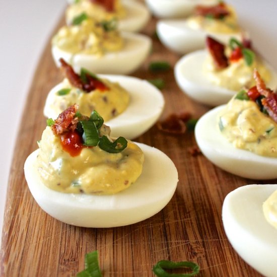 Sriracha Deviled Eggs with Bacon