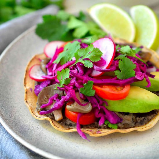 Black Bean and Mushroom Tostadas