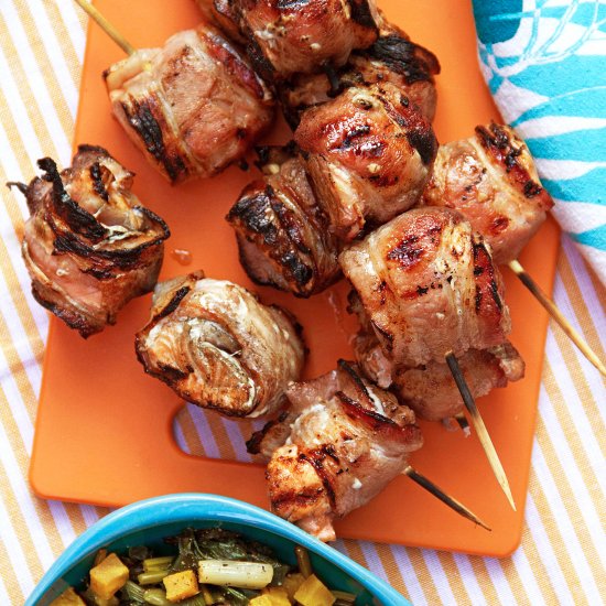 Grilled Bacon-Wrapped Salmon Skewer