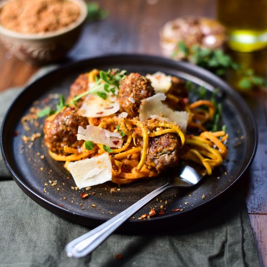 Chicken Meatballs & Squash Pasta