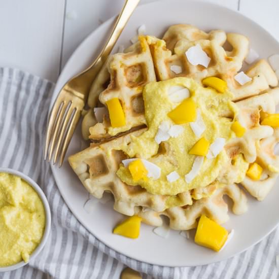 paleo waffles + mango coconut cream