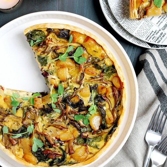 Caramelized Garlic and Chard Tart