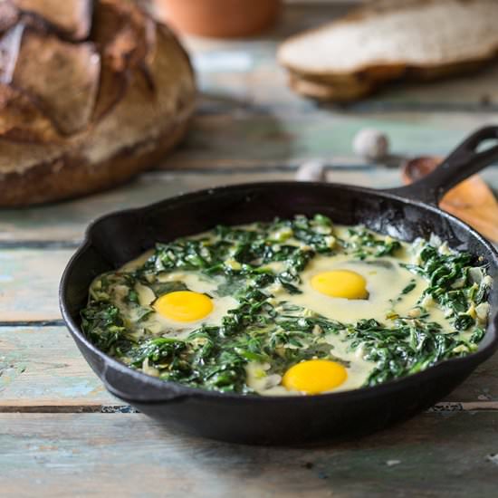 Eggs Baked in Creamy Spinach