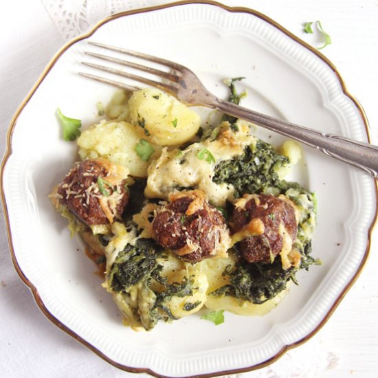 Spinach Meatball Potato Casserole