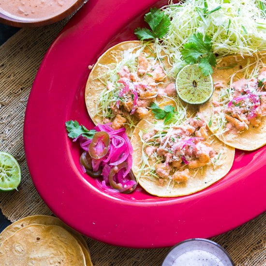 Beer Braised Shrimp Tacos