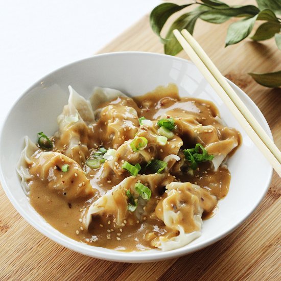 Pork Dumplings with Peanut Sauce