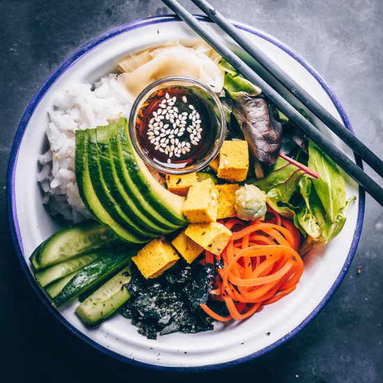 Vegan Sushi Bowl w/ Chickpea Tofu