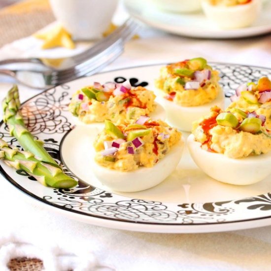 Spicy Asparagus Deviled Eggs