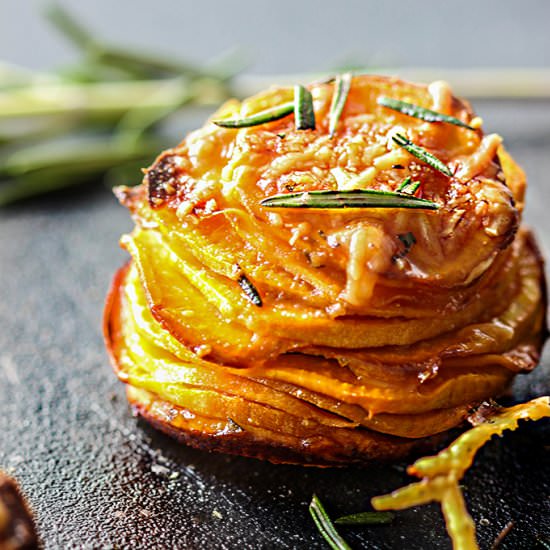 Garlic Parmesan Sweet Potato Stacks