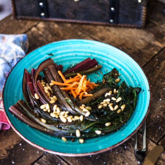 Braised Rainbow Chard w/ Pine Nuts