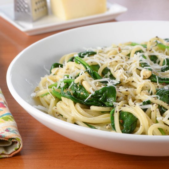 Spaghetti with Garlicky Spinach, Pa