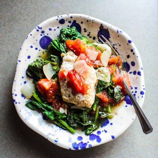 Poached Cod with Spinach and Brocco