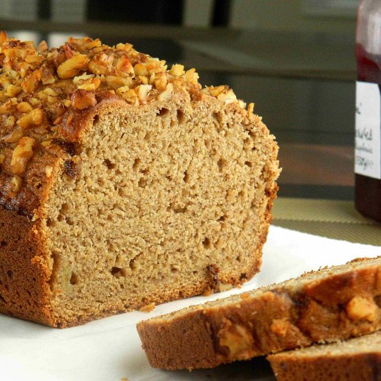 Eggless Banana Wheat Walnut Bread