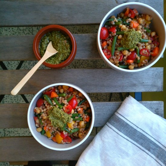 Farro Salad with Veggies and Pesto