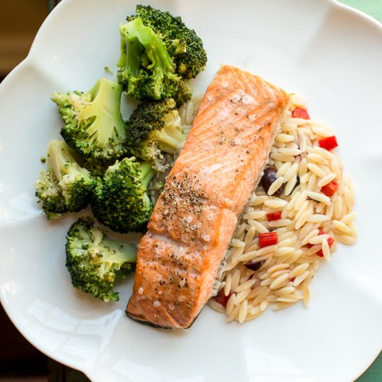 Seared Salmon with Orzo Pilaf